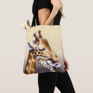 Aanrakend moment tussen moeder Giraffe & kalf Tote Bag