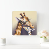 Aanrakend moment tussen moeder Giraffe & kalf Vierkante Klok (Huis)