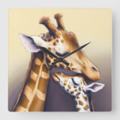 Aanrakend moment tussen moeder Giraffe & kalf Vierkante Klok (Voorkant)