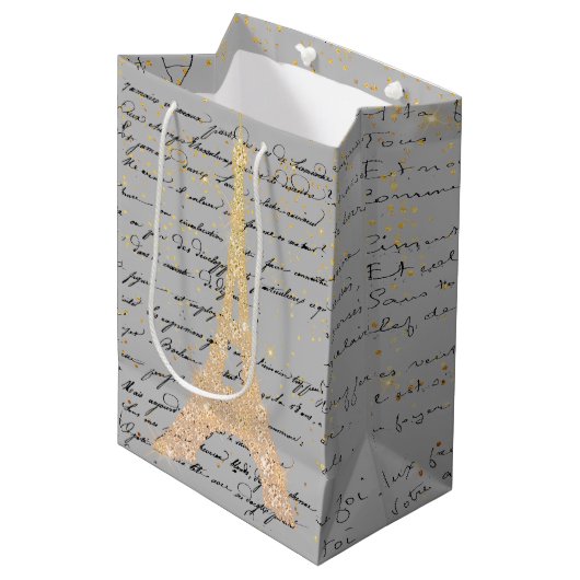 Aanraking Gold Eiffel Tower Medium Gift Bag Cadeauzakje (Voorkant Gekanteld)