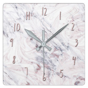 aanraking met Roos White Grey Marble Swirl Chic Tr Vierkante Klok