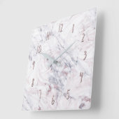 aanraking met Roos White Grey Marble Swirl Chic Tr Vierkante Klok (Hoek)