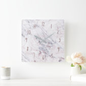aanraking met Roos White Grey Marble Swirl Chic Tr Vierkante Klok (Huis)