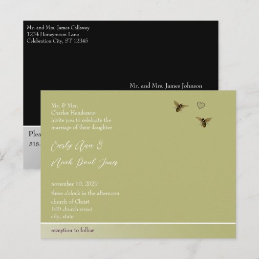 Aanraking van Limoen  bijenweddenschappen Uitnodiging Briefkaart (Voorkant / Achterkant)