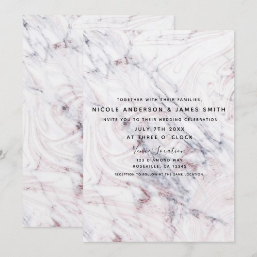 Aanraking van Roos Wit Grijs Marmeren Swirl Chique Kaart (Voorkant / Achterkant)