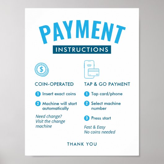 Aansluitende betalingsinstructies poster muur bord (Voorkant)