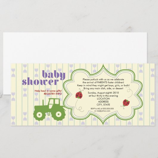 Aansporing van tractor-/ladybug-Baby shower Kaart (Voorkant / Achterkant)