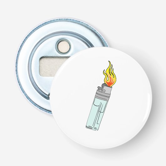 Aansteker en vlam ontwerp button flesopener (Voorkant)