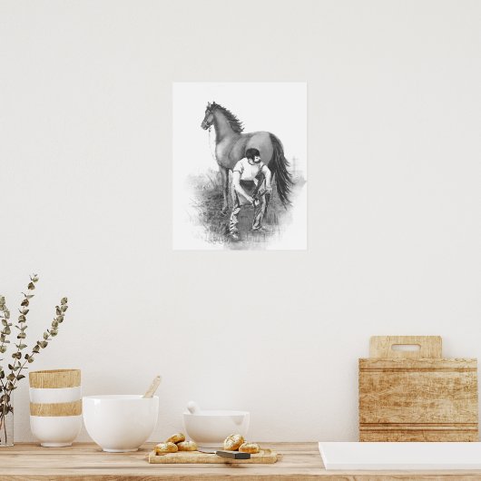  aanstekerpaard Shoeing Black White Art Poster (Keuken)