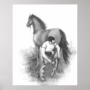  aanstekerpaard Shoeing Black White Art Poster