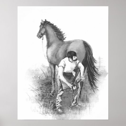 aanstekerpaard Shoeing Black White Art Poster (Voorkant)