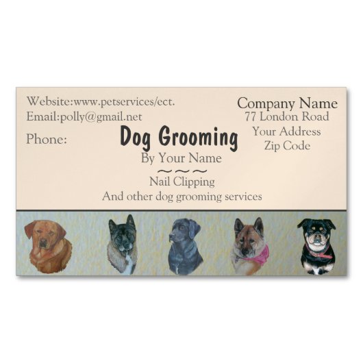 Aanstelling voor hondenverzorging en huisverzorgin magnetisch visitekaartje (Voorkant)