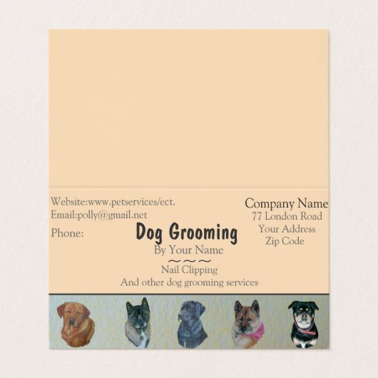 Aanstelling voor hondenverzorging en huisverzorgin visitekaartje (Buitenkant ongevouwen)