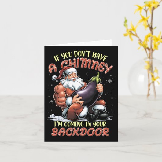 Aanstootgevende Kerstmis Adult Innuendo Santa Rude Kaart (Gele Bloem)