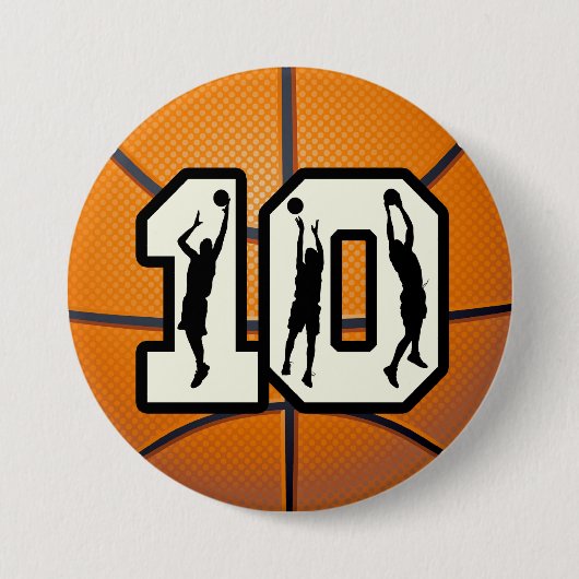 Aantal 10 Basketball en Spelers Ronde Button 7,6 Cm (Voorkant)