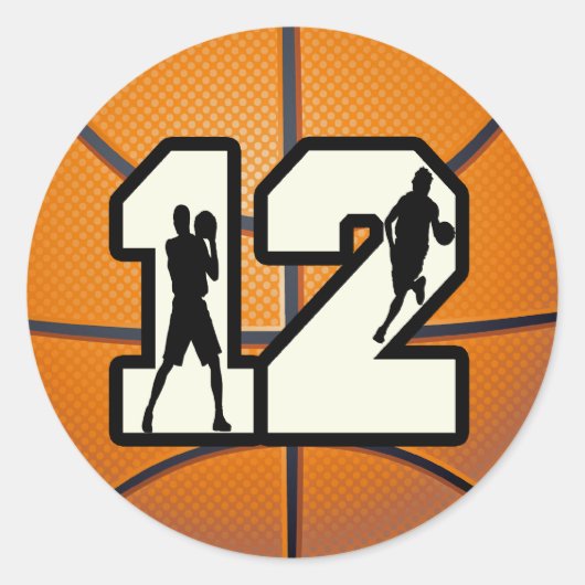 Aantal 12 Basketball en spelers Ronde Sticker (Voorkant)