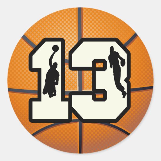 Aantal 13 Basketball en spelers Ronde Sticker (Voorkant)