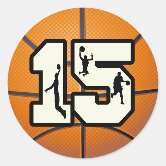 Aantal 15 Basketball en spelers Ronde Sticker (Voorkant)