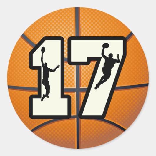 Aantal 17 Basketball en spelers Ronde Sticker (Voorkant)