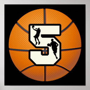 Aantal 5 Basketball en spelers Poster