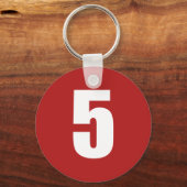 Aantal 5 in wit op rode sleutelhanger (Voorkant)