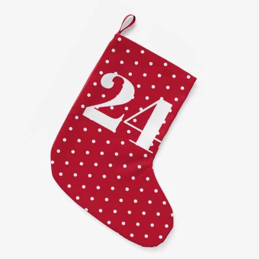 Aantal | Advent Calendar Red en White Polka Dots Kleine Kerstsok (Voorkant (Hangend))