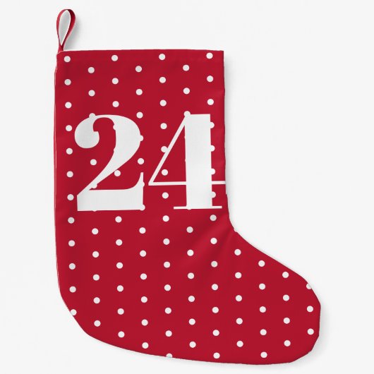 Aantal | Advent Calendar Red en White Polka Dots Kleine Kerstsok (Voorkant)
