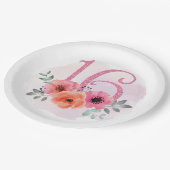 Aantal Zestien met Bloemen Papieren Bordje (Gekanteld)