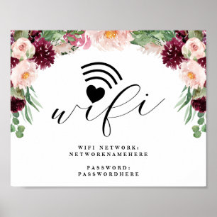 Aantekening Floral Wifi Network & Password Wedding Poster