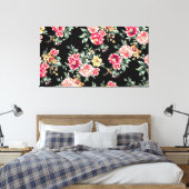 Aantrekkelijk bloemenpatroon op zwarte achtergrond canvas afdruk (Insitu (Slaapkamer))