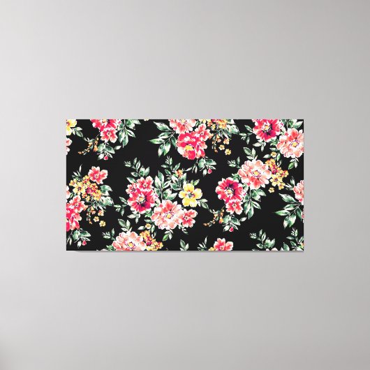 Aantrekkelijk bloemenpatroon op zwarte achtergrond canvas afdruk (Voorkant)