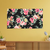 Aantrekkelijk bloemenpatroon op zwarte achtergrond canvas afdruk (Insitu (Woonkamer))