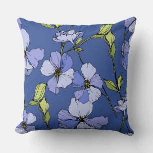 Aantrekkelijk diepblauw patroon van wilde bloemen kussen