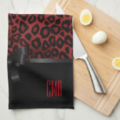 Aantrekkelijk donkerrood luipaard | Monogram Theedoek (Quarter Fold)