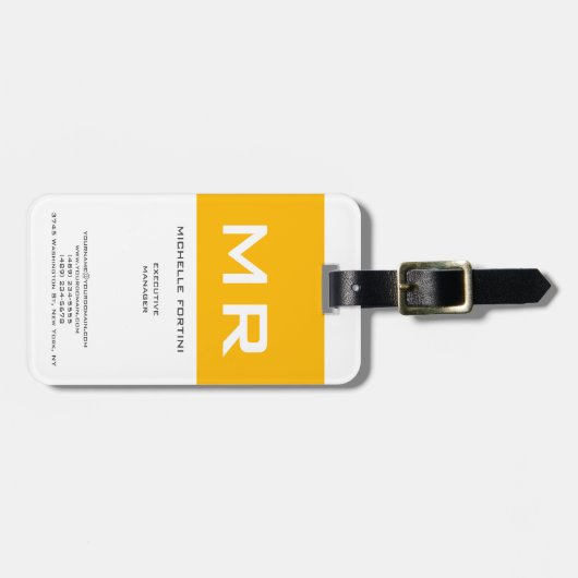 Aantrekkelijk geel monogram wit bagagelabel (Voorkant horizontaal)