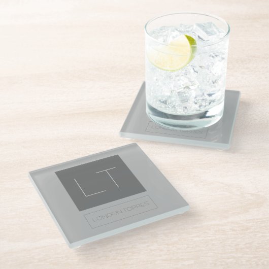 Aantrekkelijk grijs monogram glazen onderzetter (Schuin)