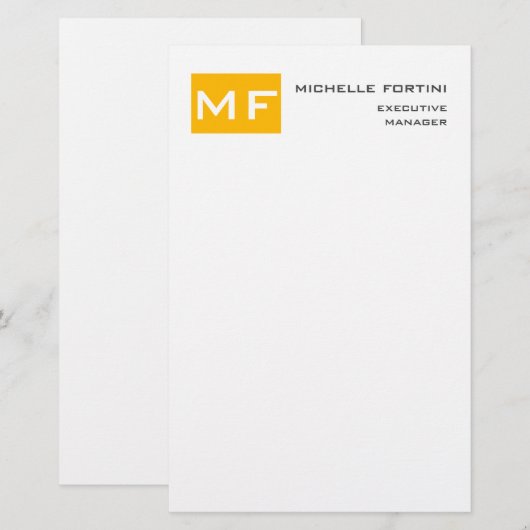 Aantrekkelijk Monogram Geel Wit Modern Minimalist Briefpapier (Voorkant / Achterkant)