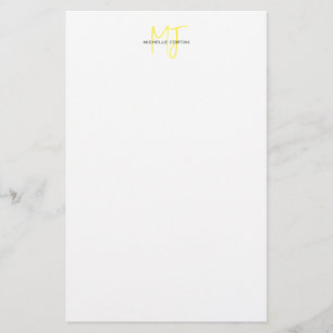 Aantrekkelijk Monogram Geel Wit Modern Minimalist Briefpapier