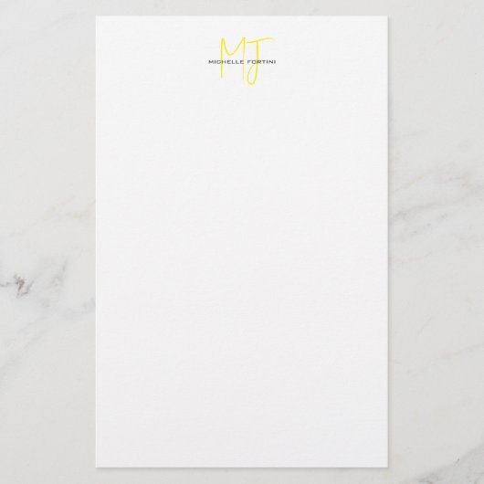 Aantrekkelijk Monogram Geel Wit Modern Minimalist Briefpapier (Voorkant)