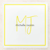 Aantrekkelijk Monogram Geel Wit Modern Minimalist Glazen Onderzetter (Voorkant)