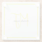 Aantrekkelijk Monogram Geel Wit Modern Minimalist Glazen Onderzetter (Achterkant)