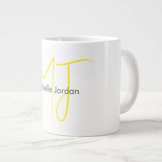 Aantrekkelijk Monogram Geel Wit Modern Minimalist Grote Koffiekop (Voorkant rechts)
