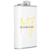 Aantrekkelijk Monogram Geel Wit Modern Minimalist Heupfles (Rechts)