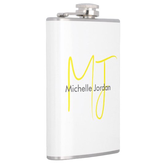 Aantrekkelijk Monogram Geel Wit Modern Minimalist Heupfles (Rechts)