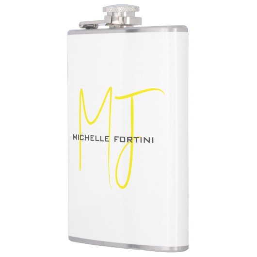 Aantrekkelijk Monogram Geel Wit Modern Minimalist Heupfles (Links)