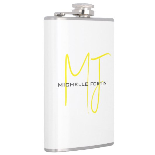 Aantrekkelijk Monogram Geel Wit Modern Minimalist Heupfles (Rechts)
