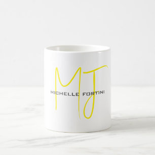 Aantrekkelijk Monogram Geel Wit Modern Minimalist Koffiemok