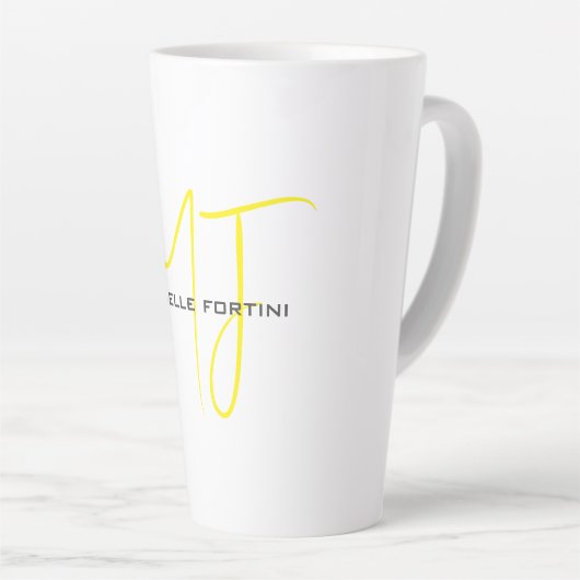 Aantrekkelijk Monogram Geel Wit Modern Minimalist Latte Mok (Rechterhoek)