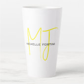 Aantrekkelijk Monogram Geel Wit Modern Minimalist Latte Mok (Voorkant)