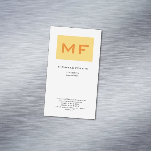 Aantrekkelijk Monogram Geel Wit Modern Minimalist Magnetisch Visitekaartje (Voorbeeld)